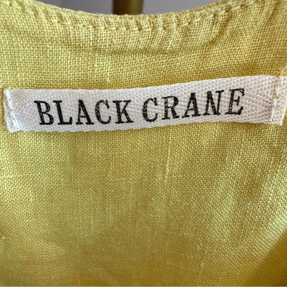 Black Crane Linen Jumpsuit 2T - Yellow - Made in USA